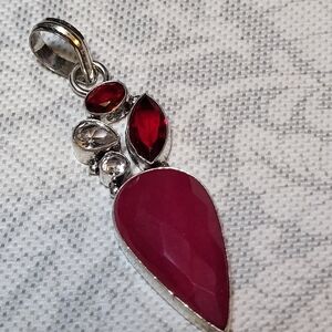 Ruby Garnet Ruby Quartz Crystal Quartz Gemstone Sterling Silver Plated Pendant